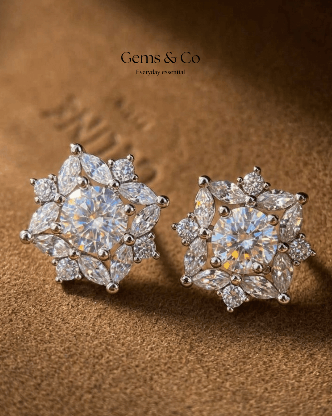 Zircon Flower Cross Stud Earrings