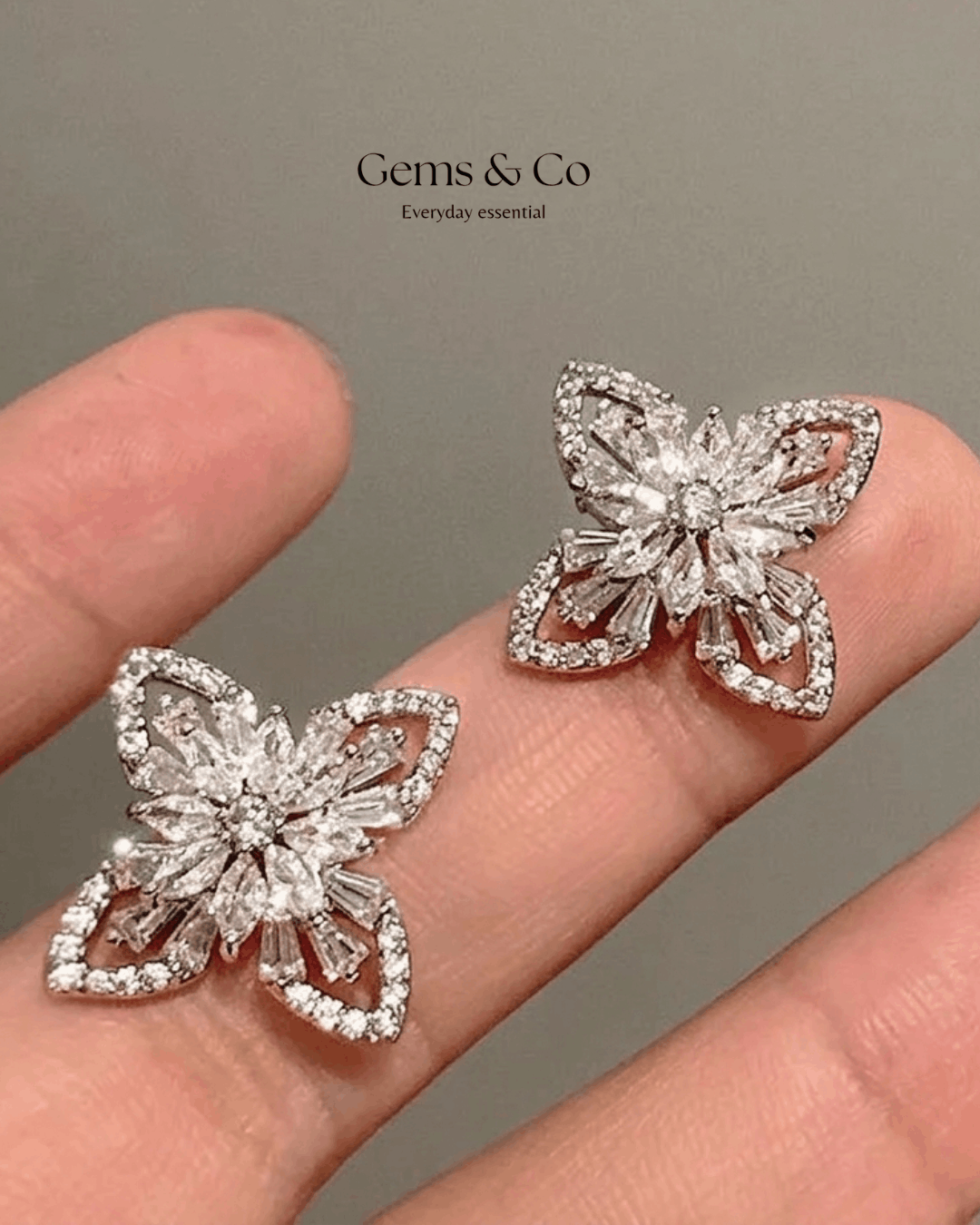 Zircon Cluster Flower Stud Earrings