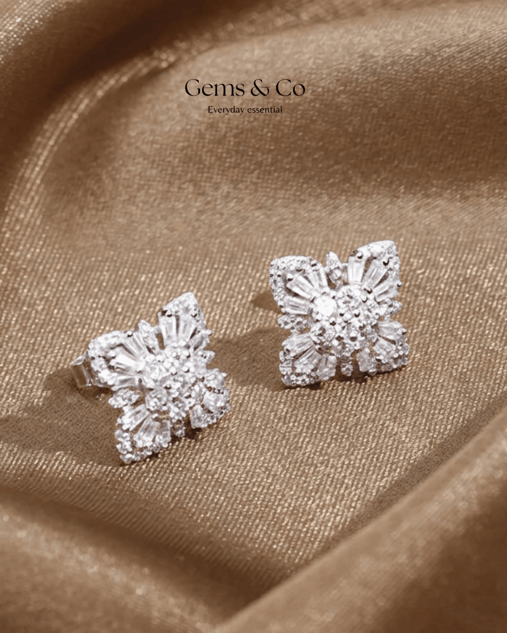 Zircon Cluster Flower Stud Earrings