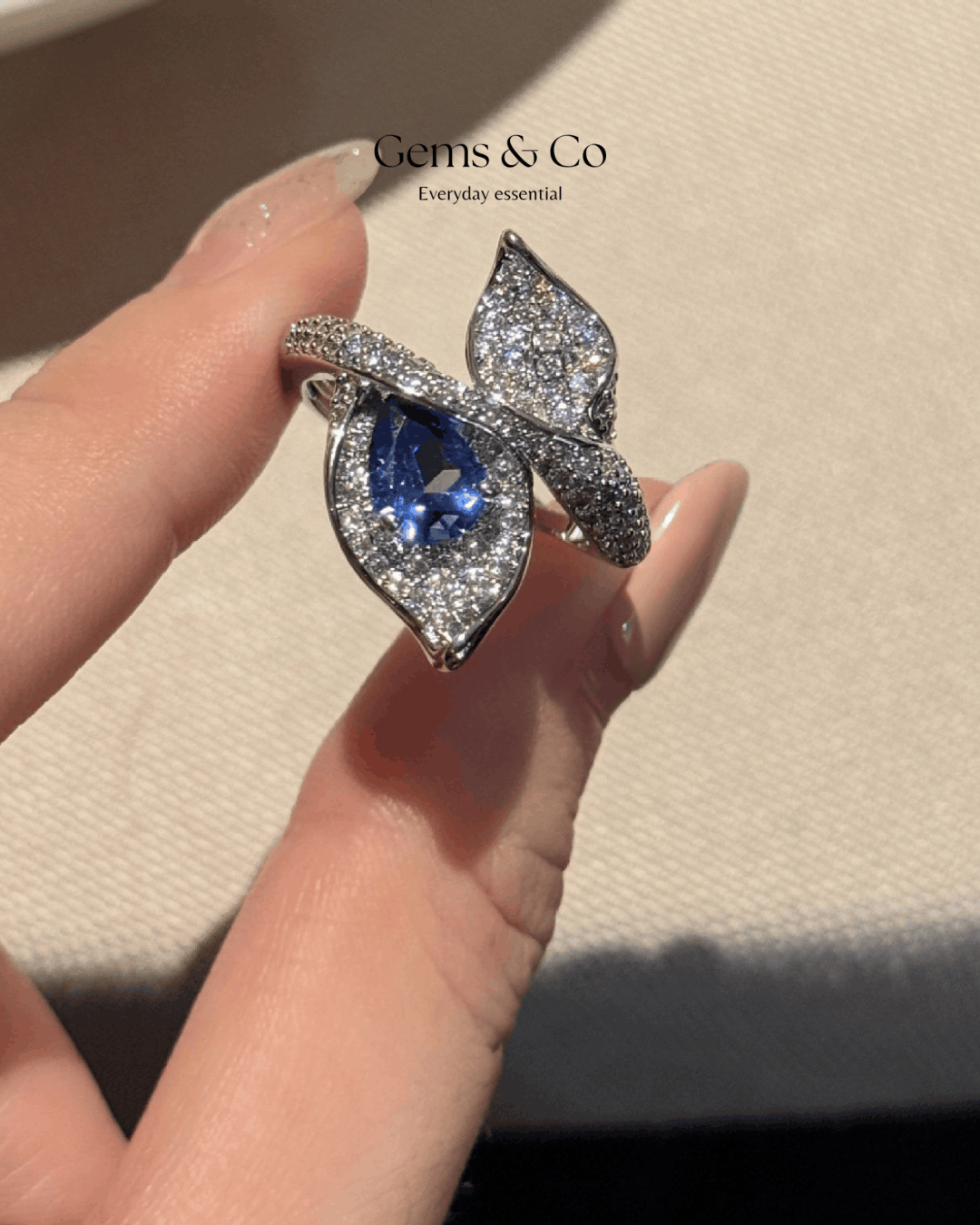Calla Lily Blue Zircon Bypass Ring