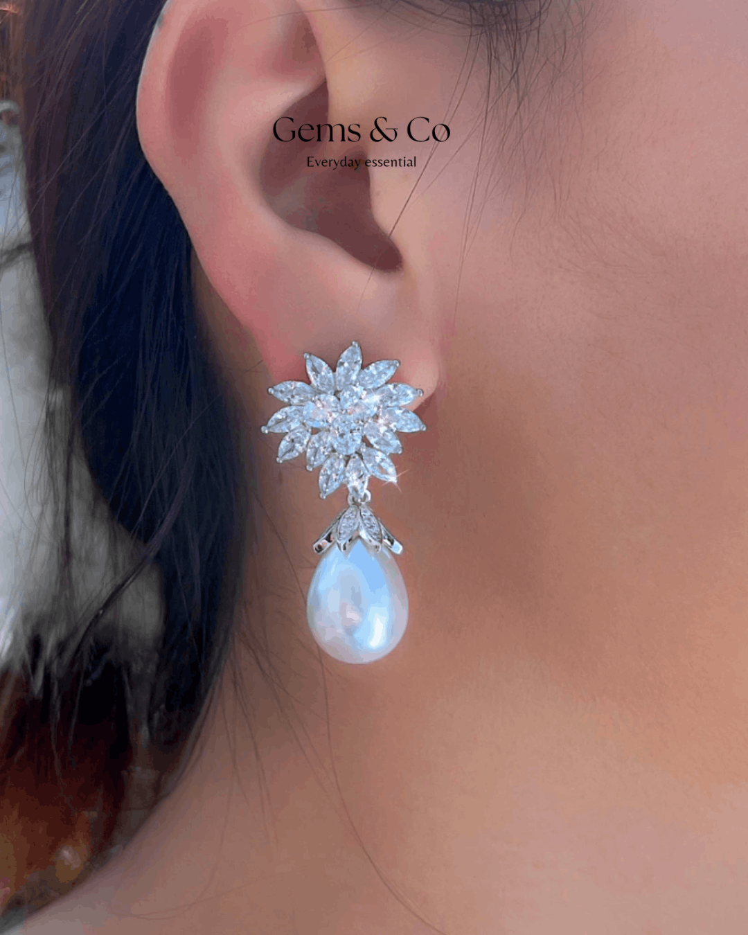 Celeste Pearl Drop Zircon Cluster Earrings