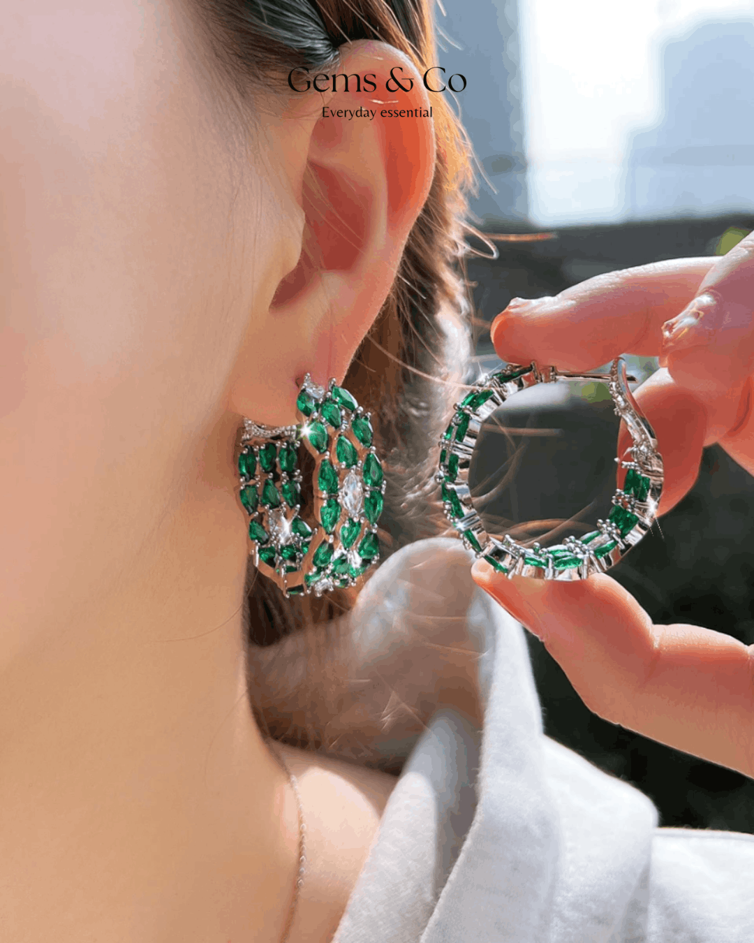 Emerald Fire Zircon Hoop Earrings