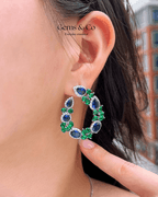 Regal Sapphire & Emerald Zircon Cluster Earrings