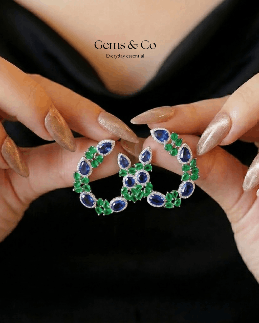 Regal Sapphire & Emerald Zircon Cluster Earrings
