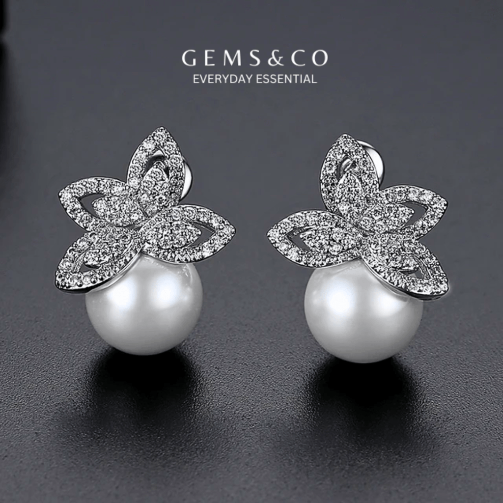 Floral Pearl Zircon Studs