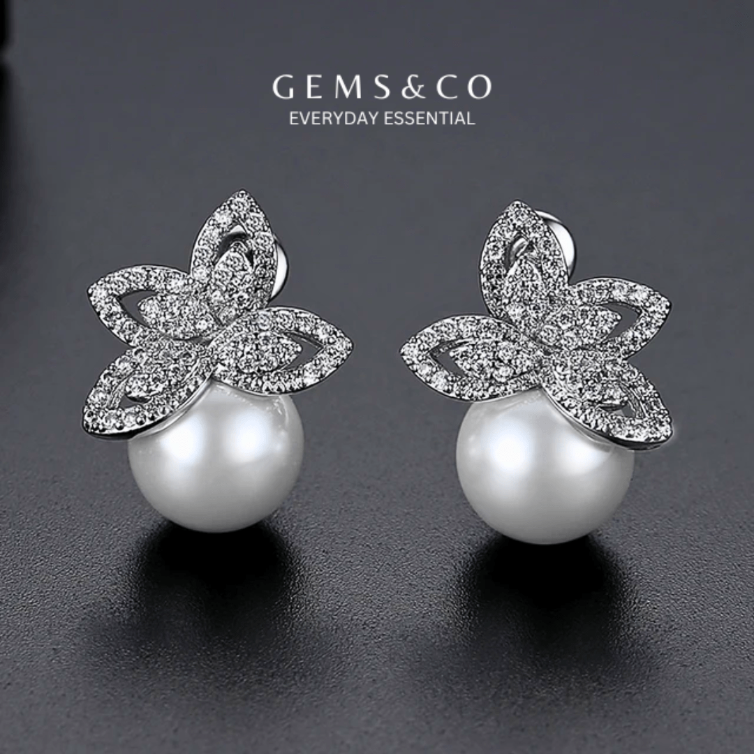 Floral Pearl Zircon Studs