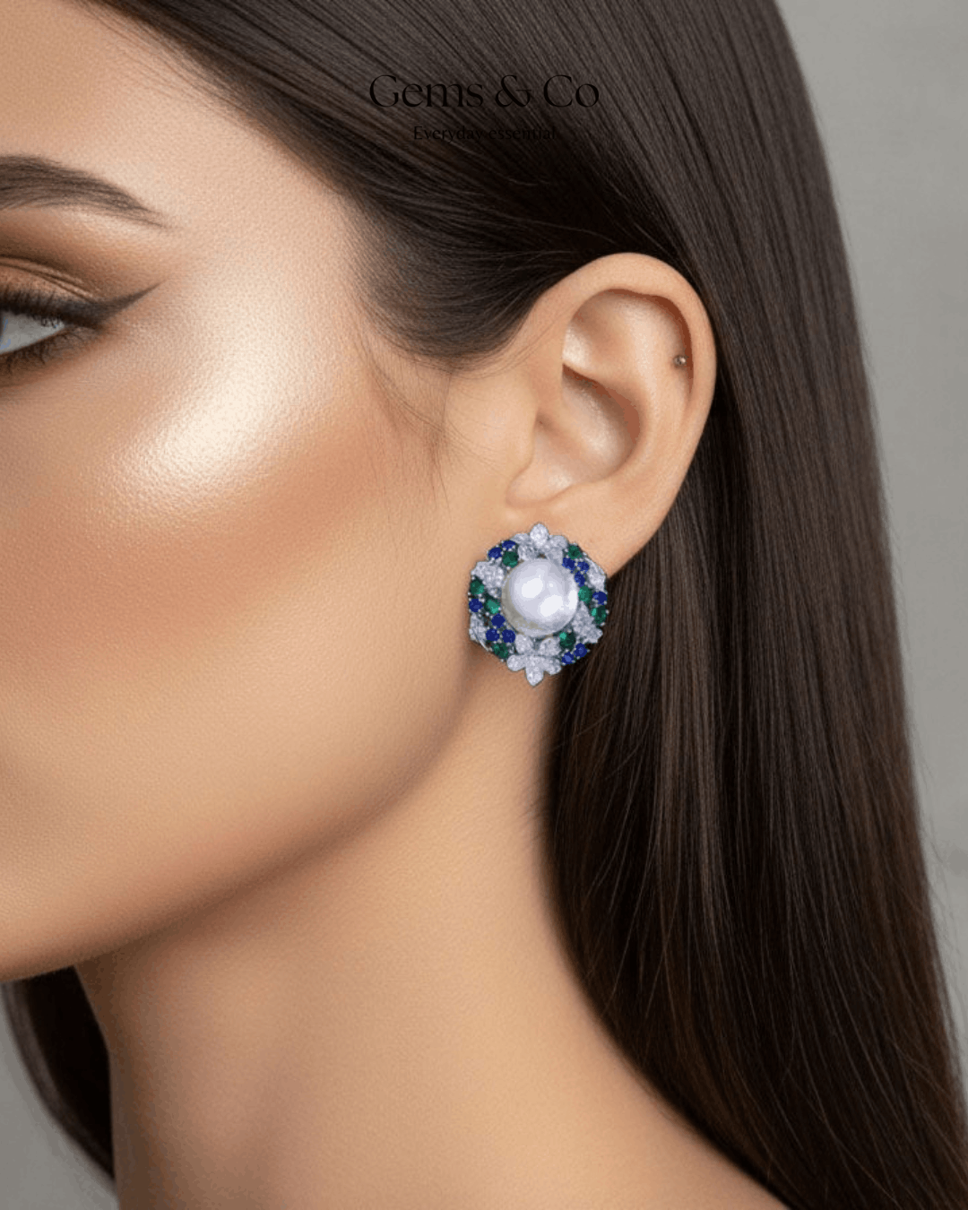 Bloomsbury Pearl & Zircon Floral Stud Earrings