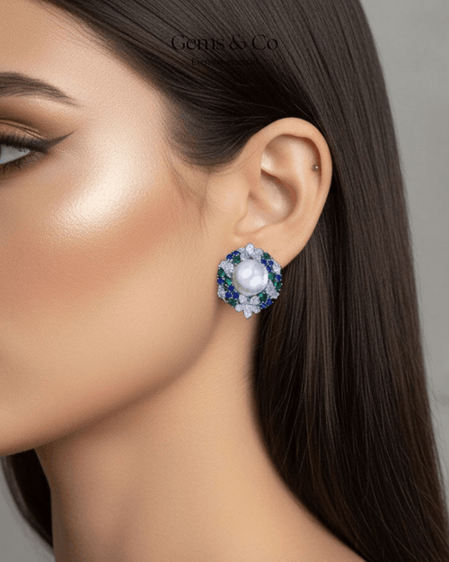 Bloomsbury Pearl & Zircon Floral Stud Earrings