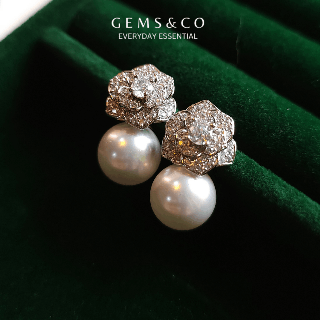 Camellia Pearl Drop Earrings