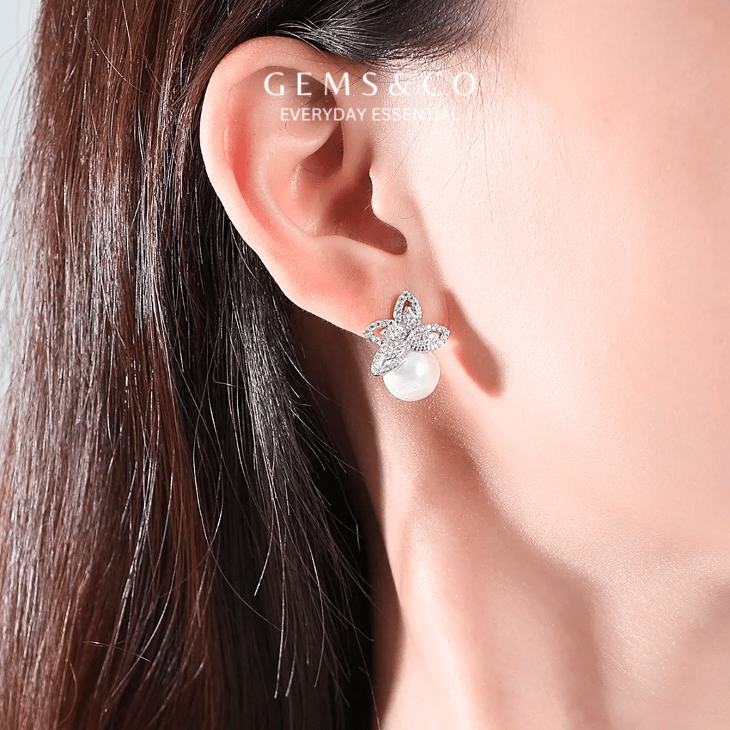 Floral Pearl Zircon Studs