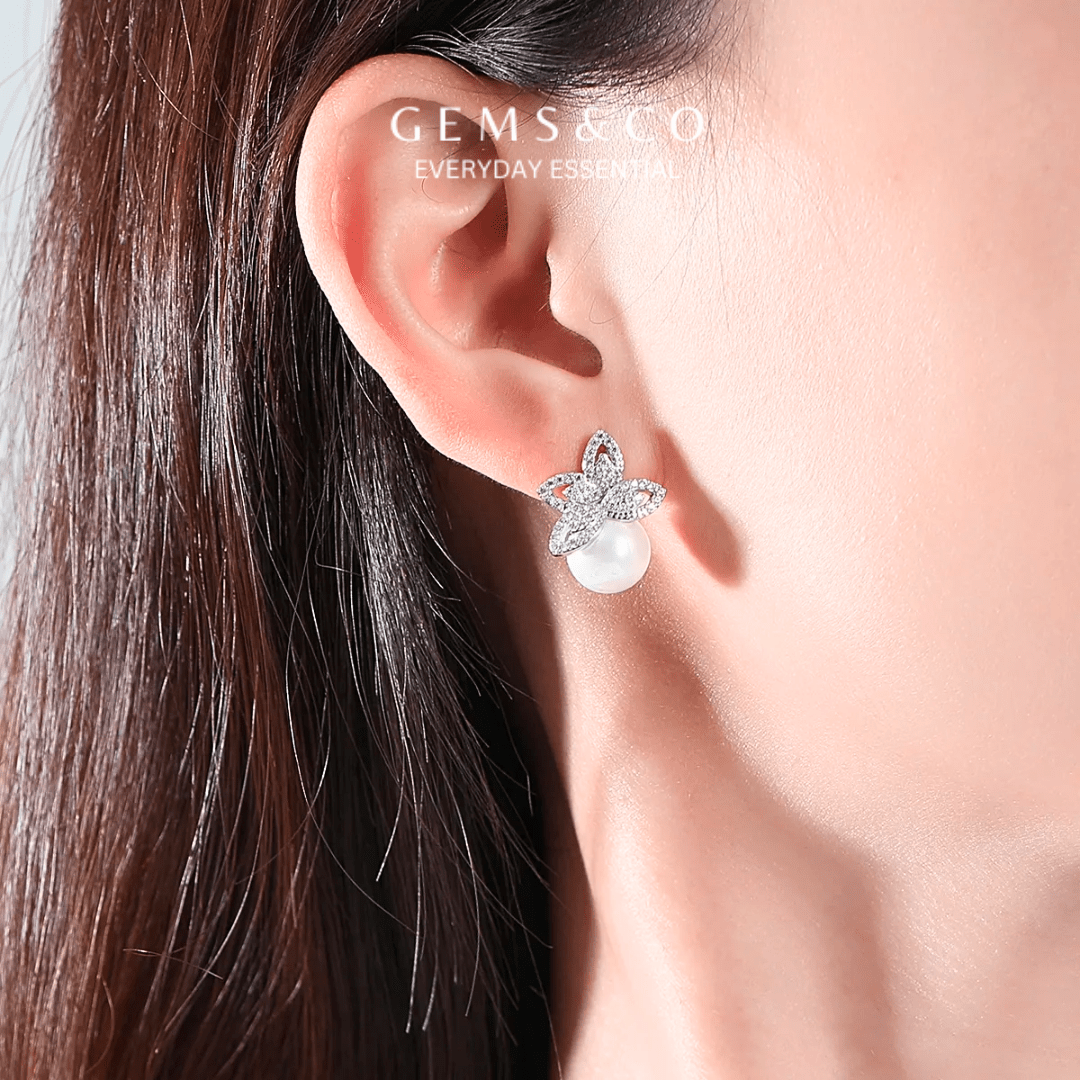 Floral Pearl Zircon Studs