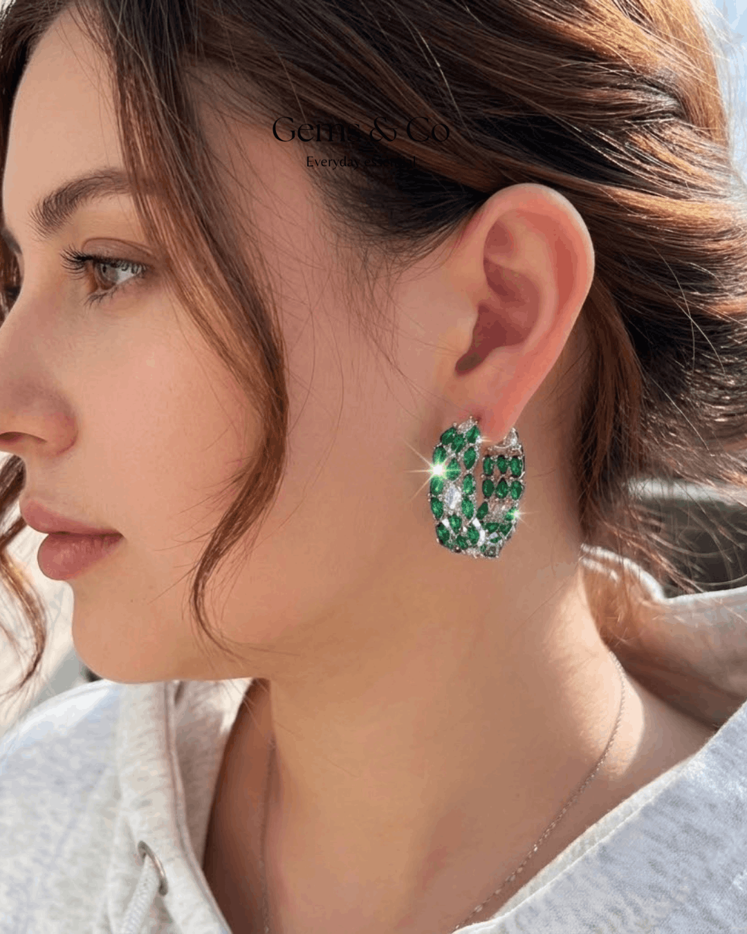 Emerald Fire Zircon Hoop Earrings