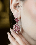 Pink Peony Layered Zircon Drop Earrings