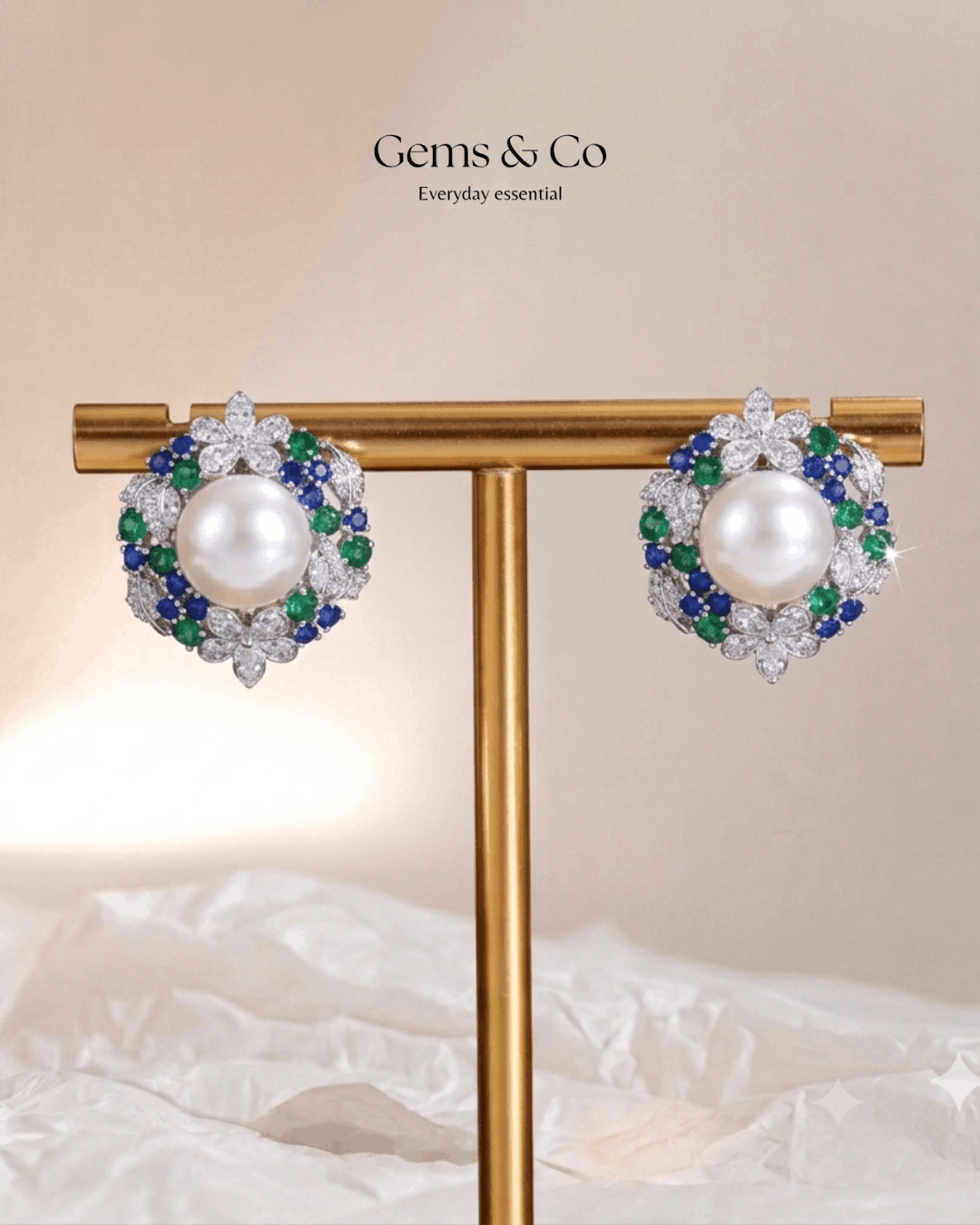 Bloomsbury Pearl & Zircon Floral Stud Earrings