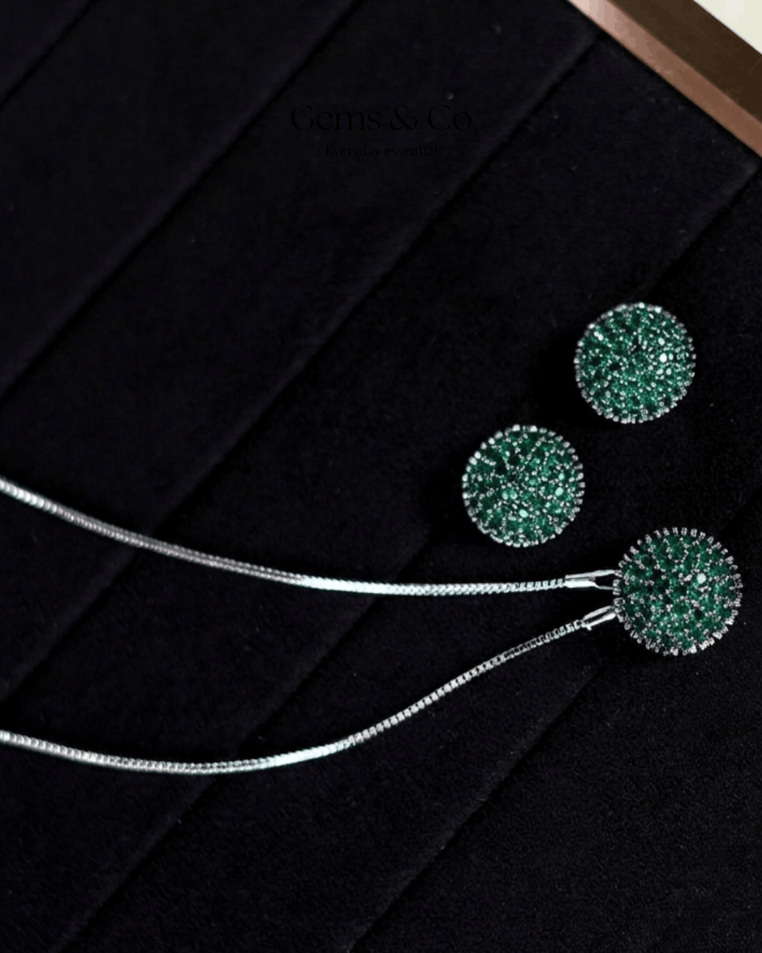 Emerald Green Pavé Cluster Necklace & Earrings Set