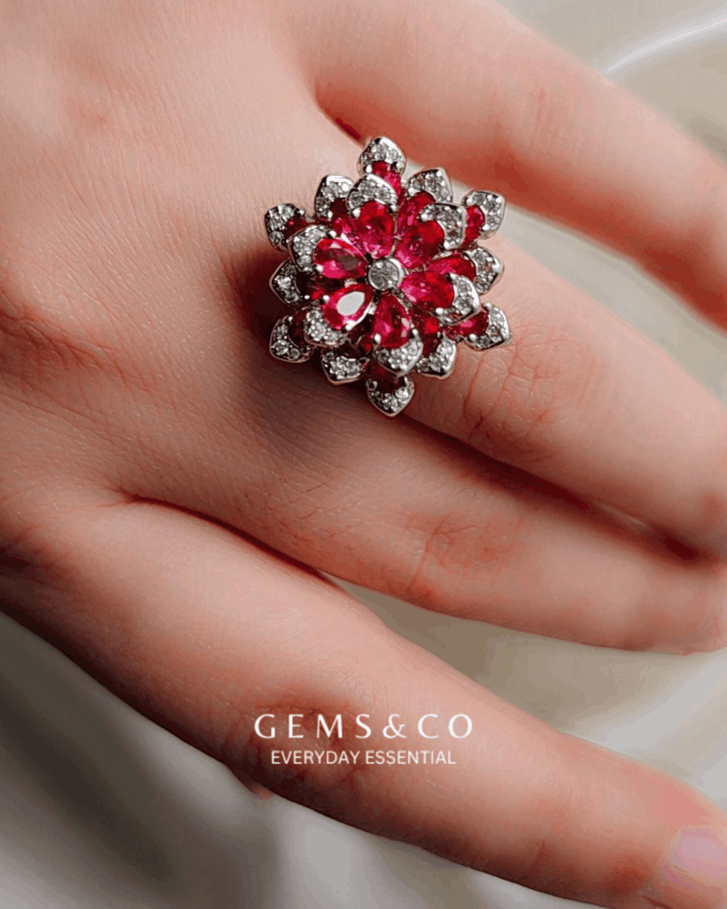 Fuchsia Bloom Ruby Zircon Cocktail Ring