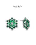 Emerald Green Flower CZ Stud Earrings – Silver Plated