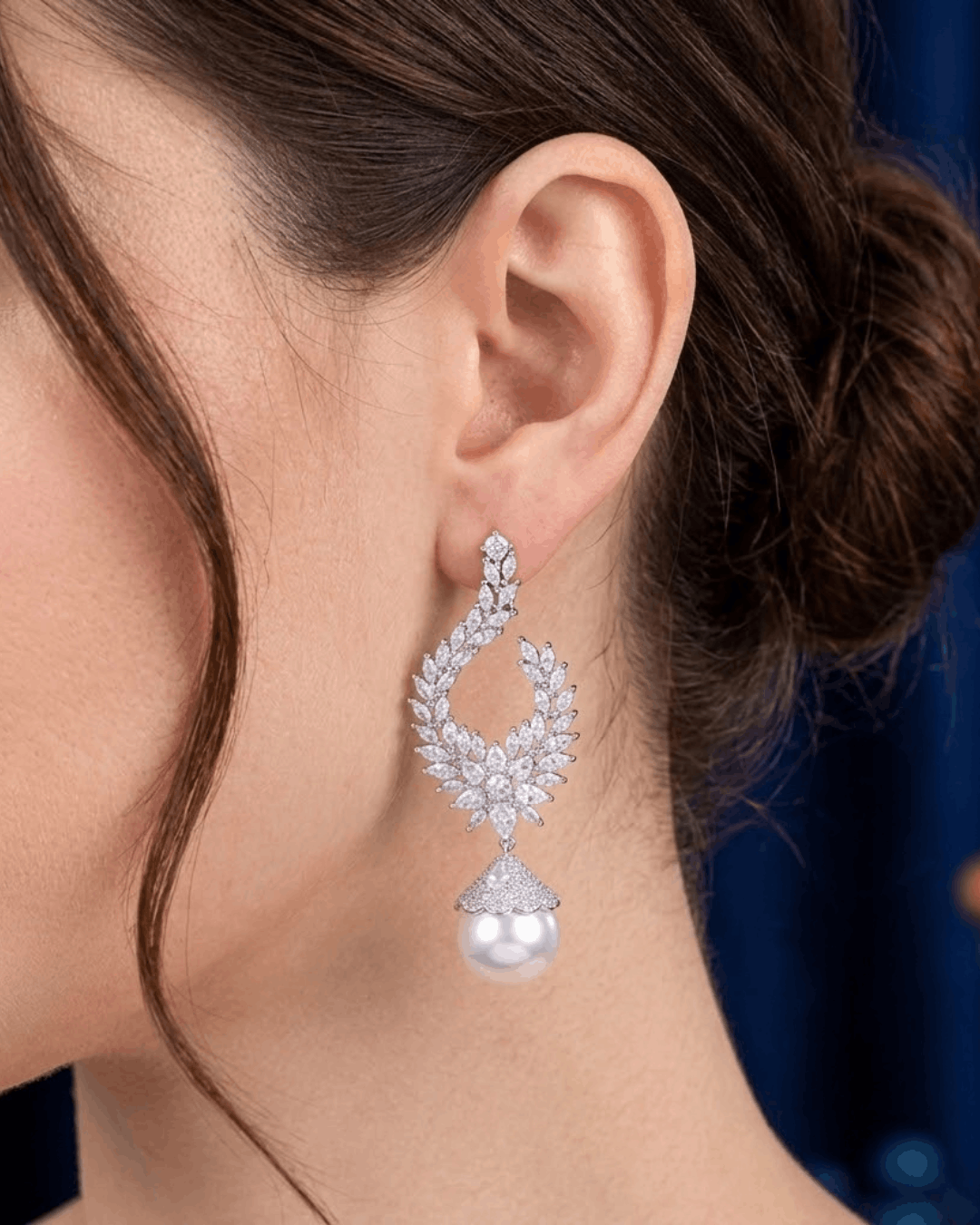 Ivory Bloom Pearl & Zircon Statement Earrings