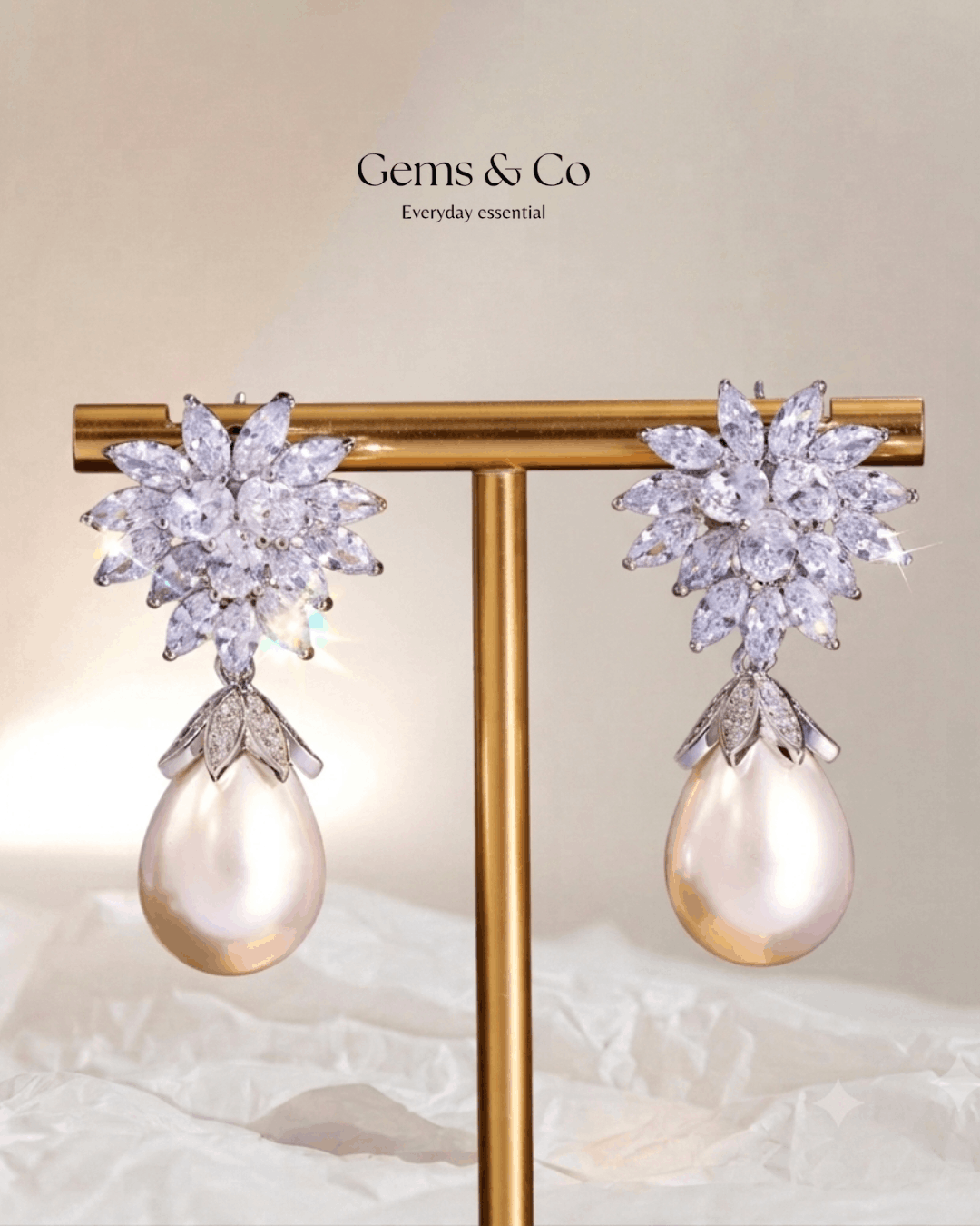 Celeste Pearl Drop Zircon Cluster Earrings