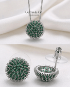 Emerald Green Pavé Cluster Necklace & Earrings Set
