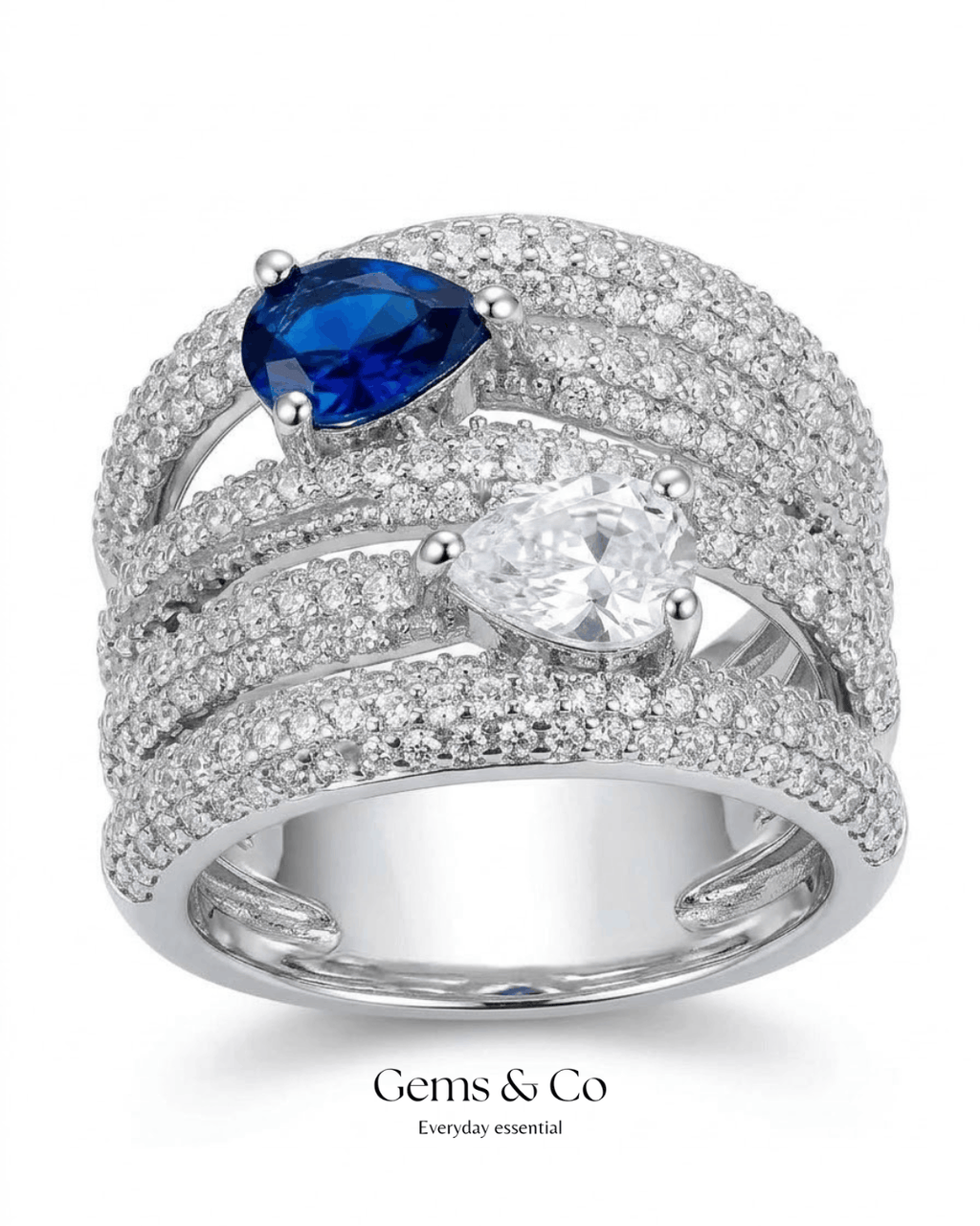 Sapphire Cascade Pavé Statement Ring