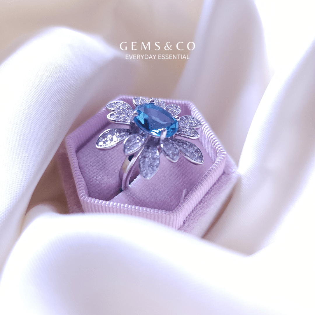 Aqua Blossom Flower Ring