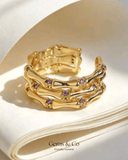 Amethyst Bamboo Triple Band Ring