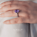 Sparkle Round Lilac Ring (Adjustable) Rhodium Silver