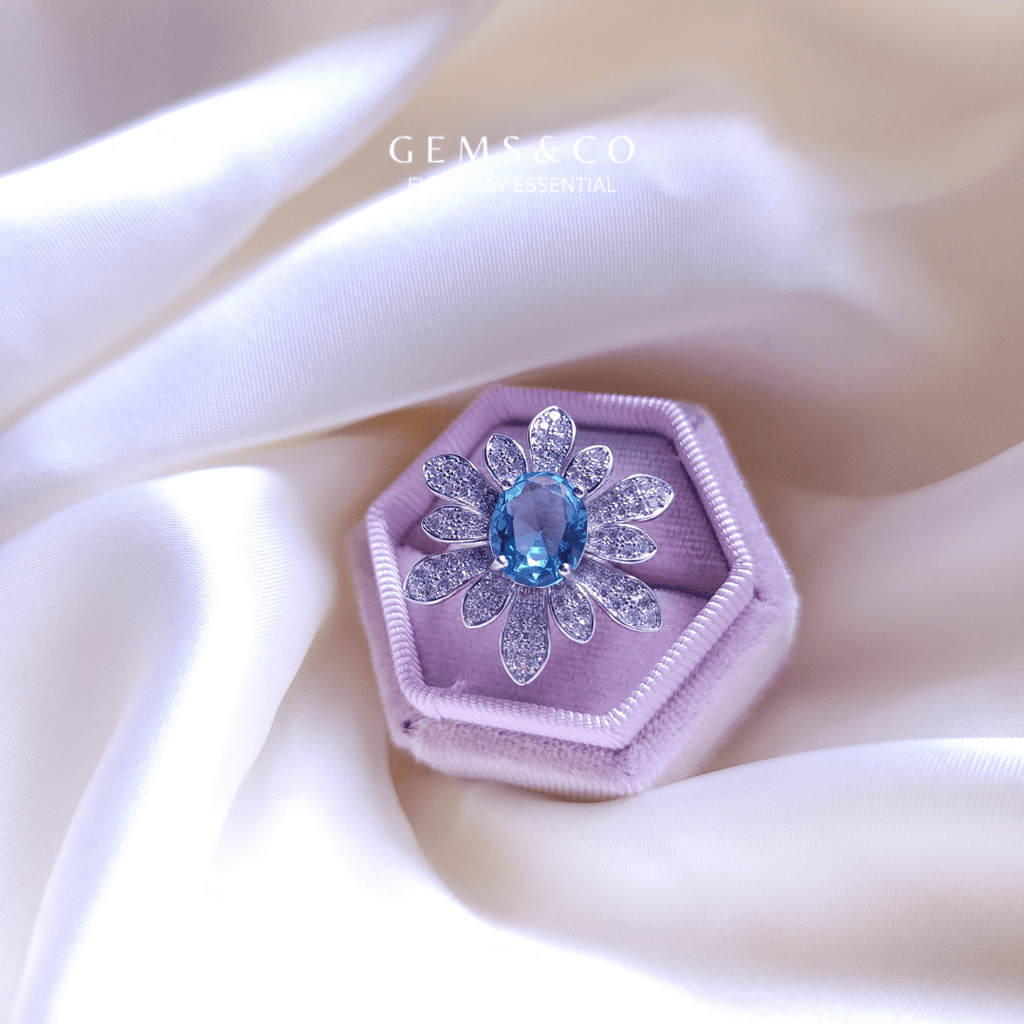 Aqua Blossom Flower Ring