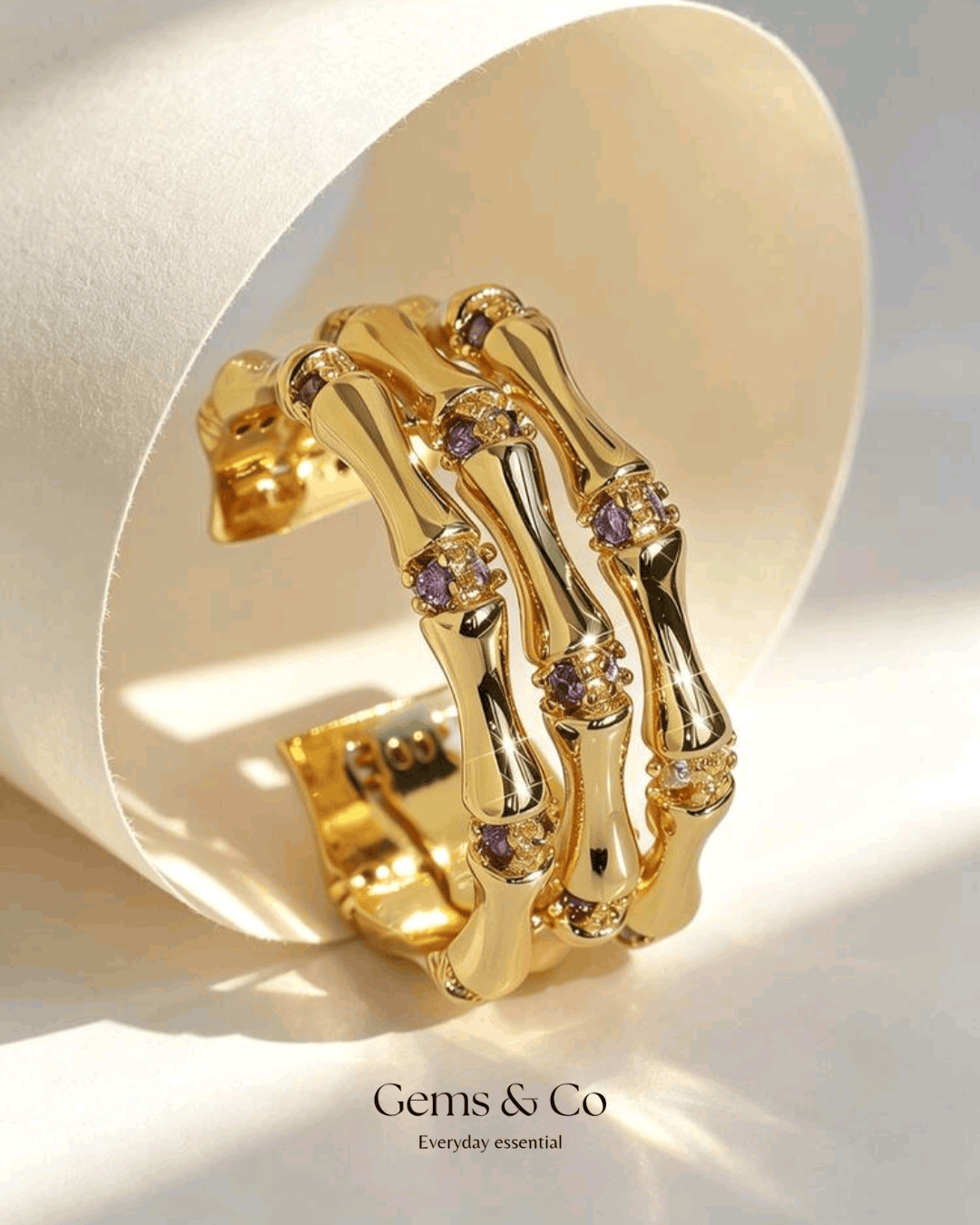 Amethyst Bamboo Triple Band Ring