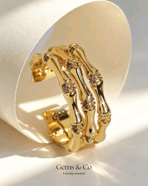 Amethyst Bamboo Triple Band Ring