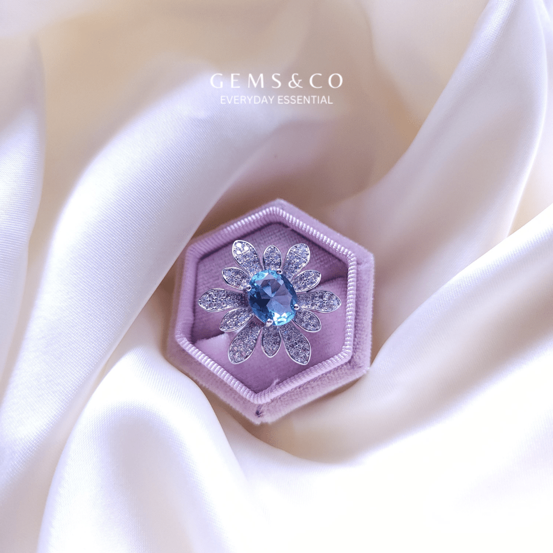 Aqua Blossom Flower Ring