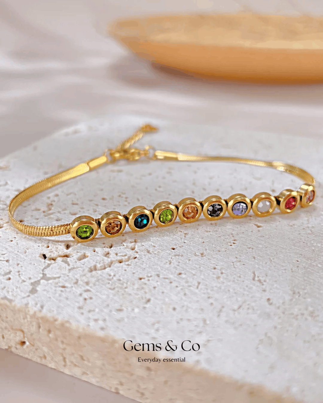Rainbow Zircon Snake Chain Bracelet