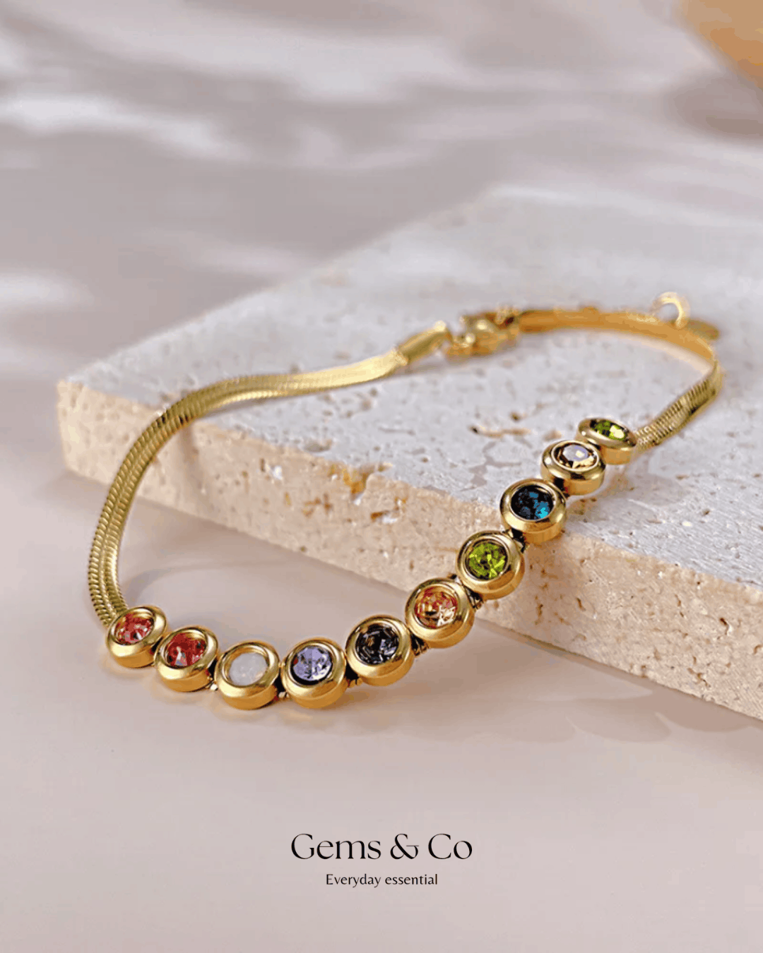Rainbow Zircon Snake Chain Bracelet
