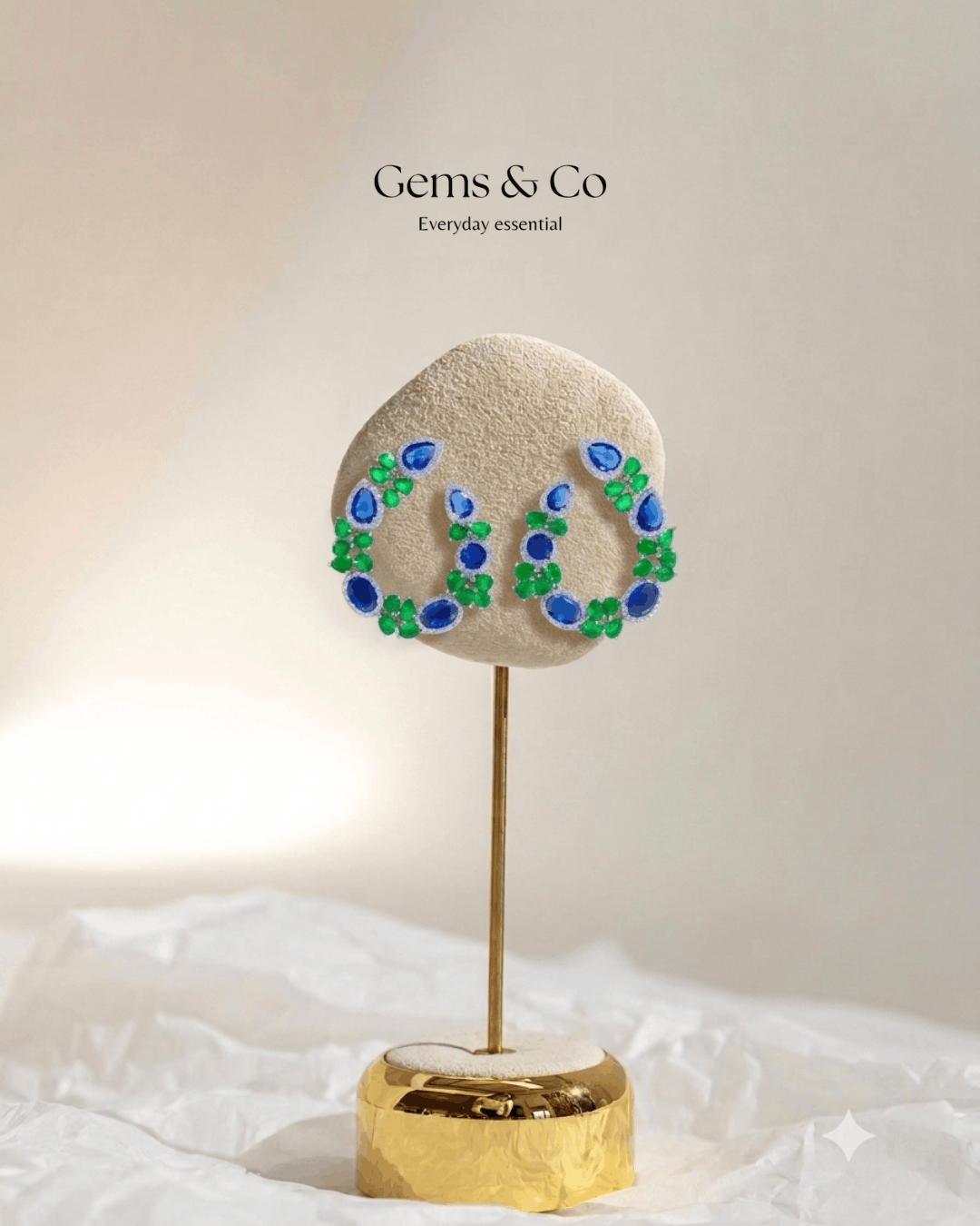 Regal Sapphire & Emerald Zircon Cluster Earrings