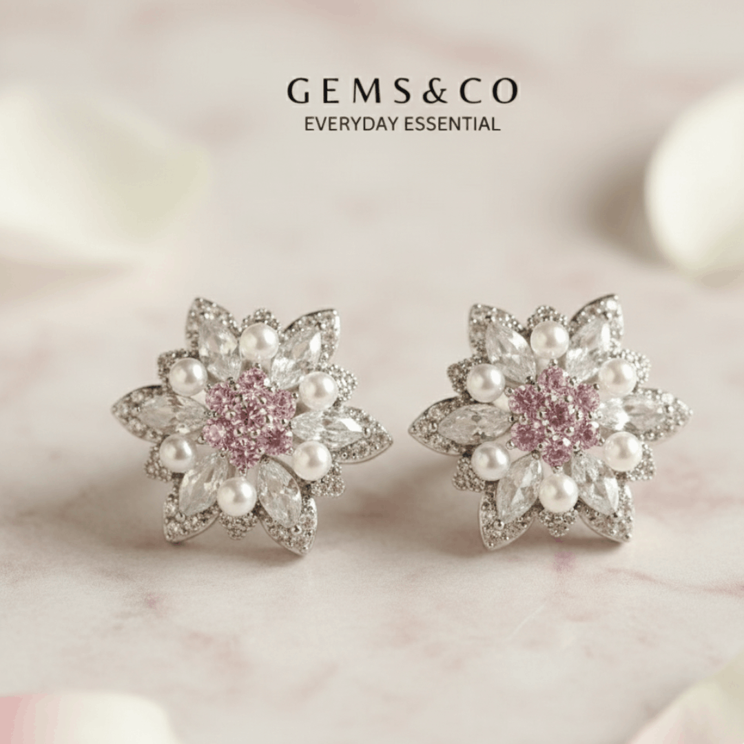 Pink Daisy Pearl Studs