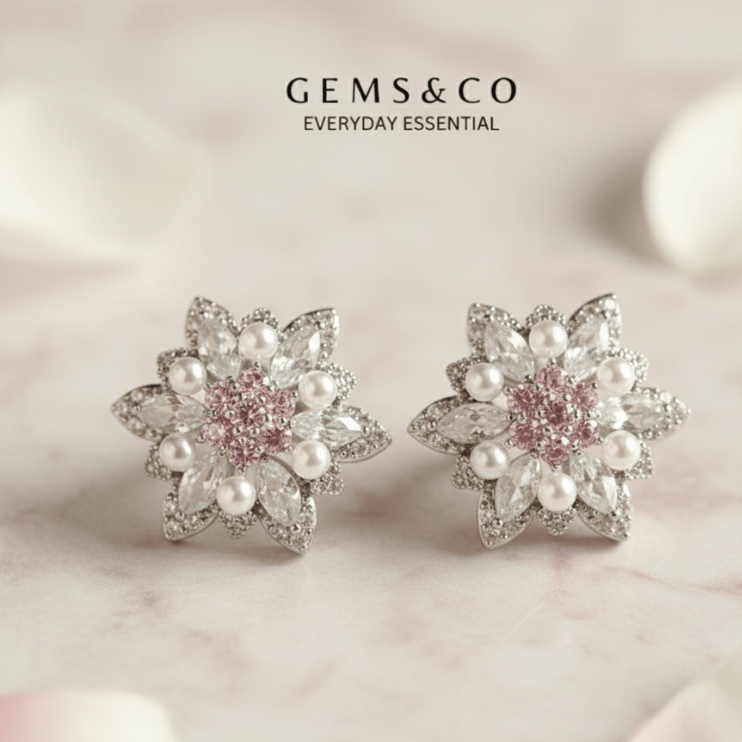 Pink Daisy Pearl Earrings