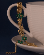 Green Crystal Flower Layered Gold Bracelet