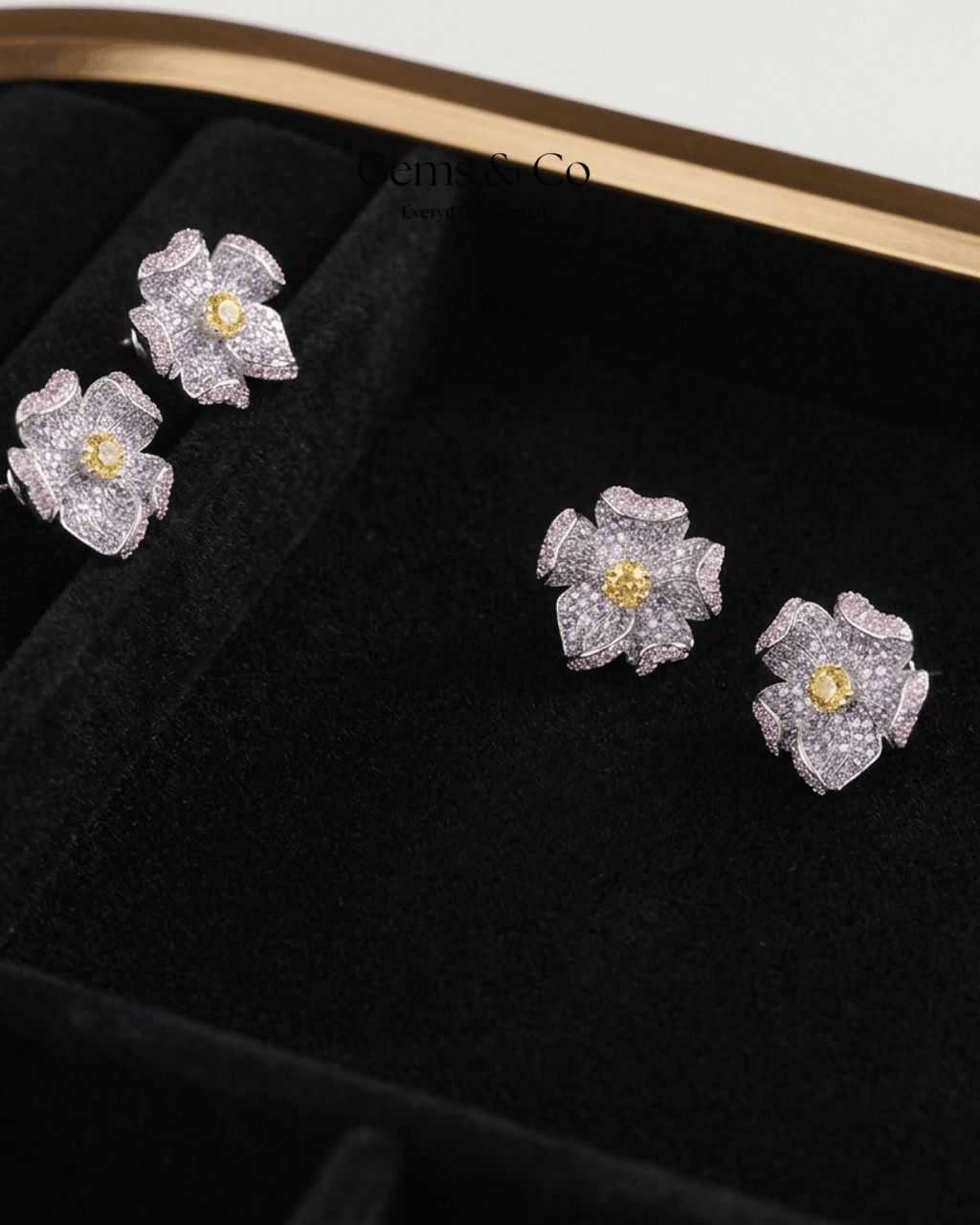 Floral Bloom Gold-Plated Zircon Stud