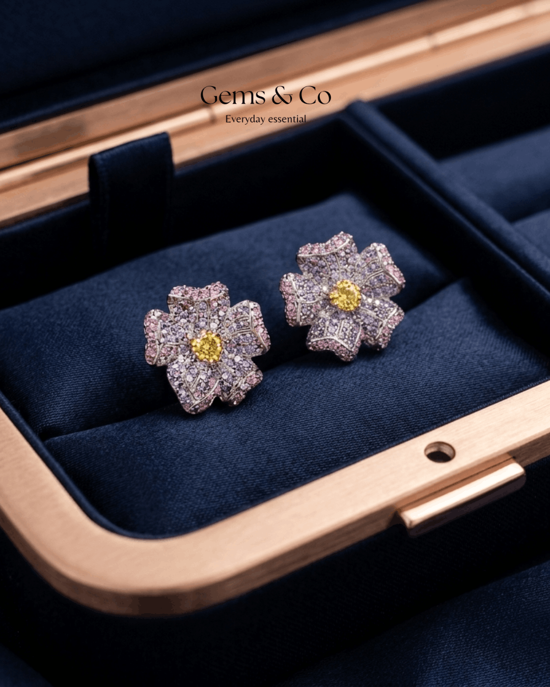 Floral Bloom Gold-Plated Zircon Stud