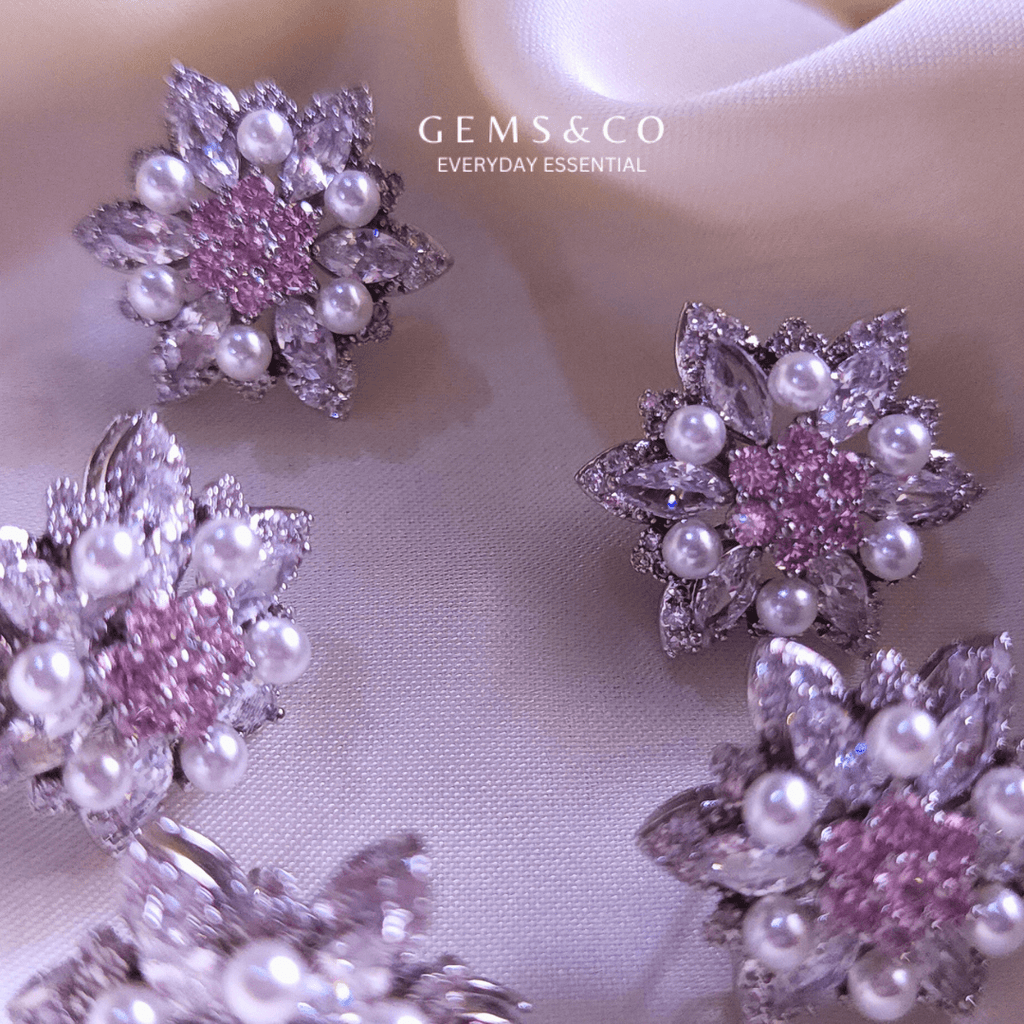 Pink Daisy Pearl Earrings