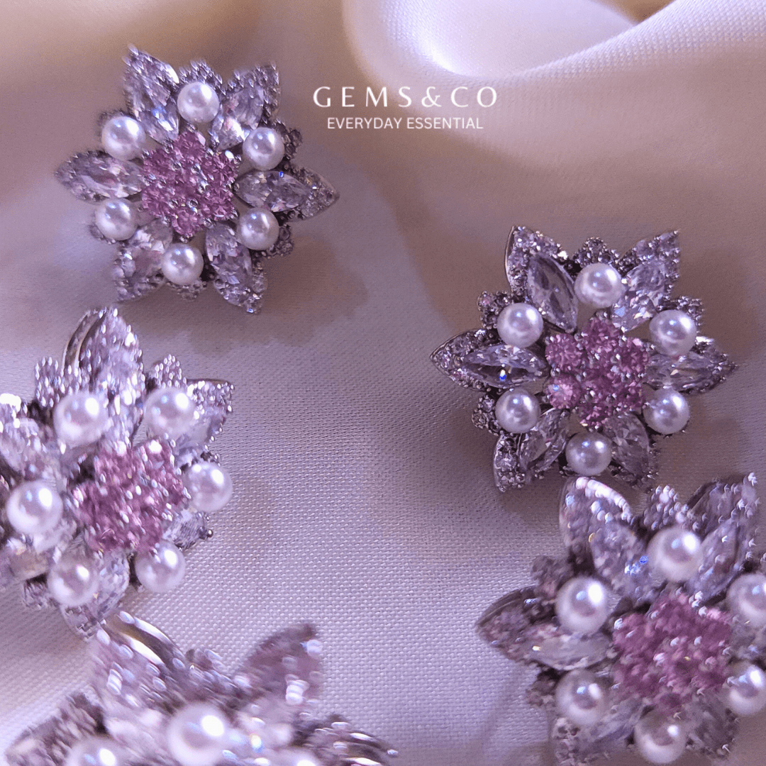 Pink Daisy Pearl Earrings