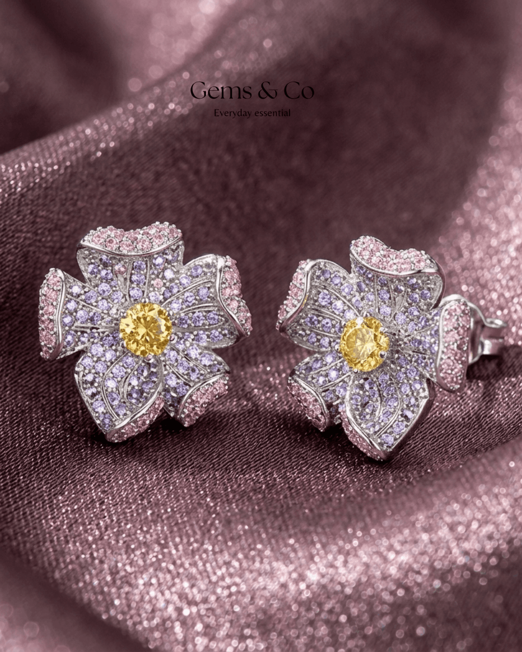Floral Bloom Gold-Plated Zircon Stud