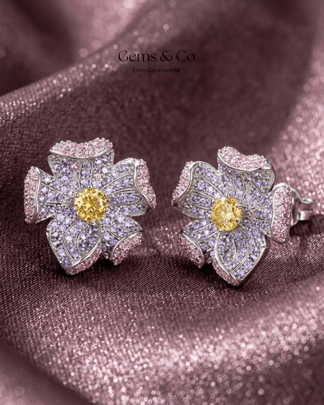 Floral Bloom Gold-Plated Zircon Stud