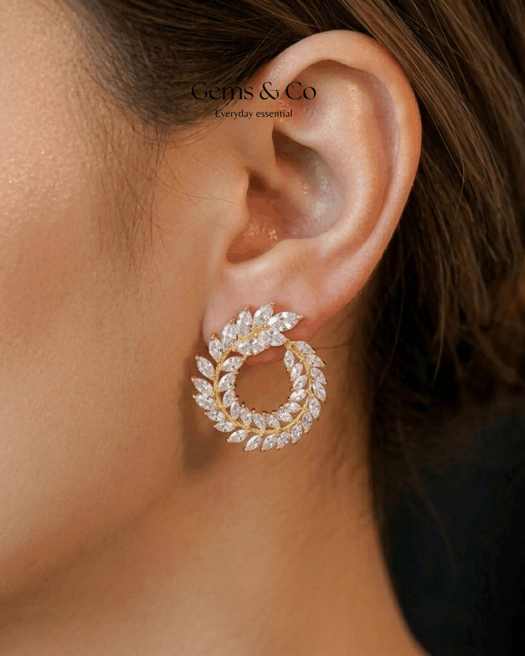 Gold Laurel Wreath Crystal Stud Earrings
