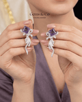 Purple Crystal Ribbon Drop Earrings