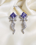 Purple Crystal Ribbon Drop Earrings
