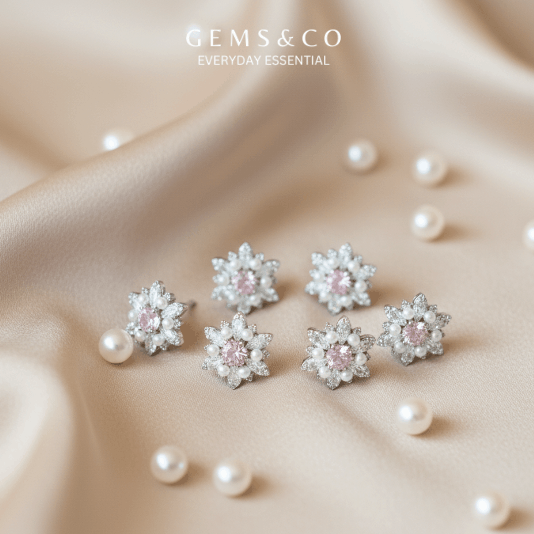 Pink Daisy Pearl Studs