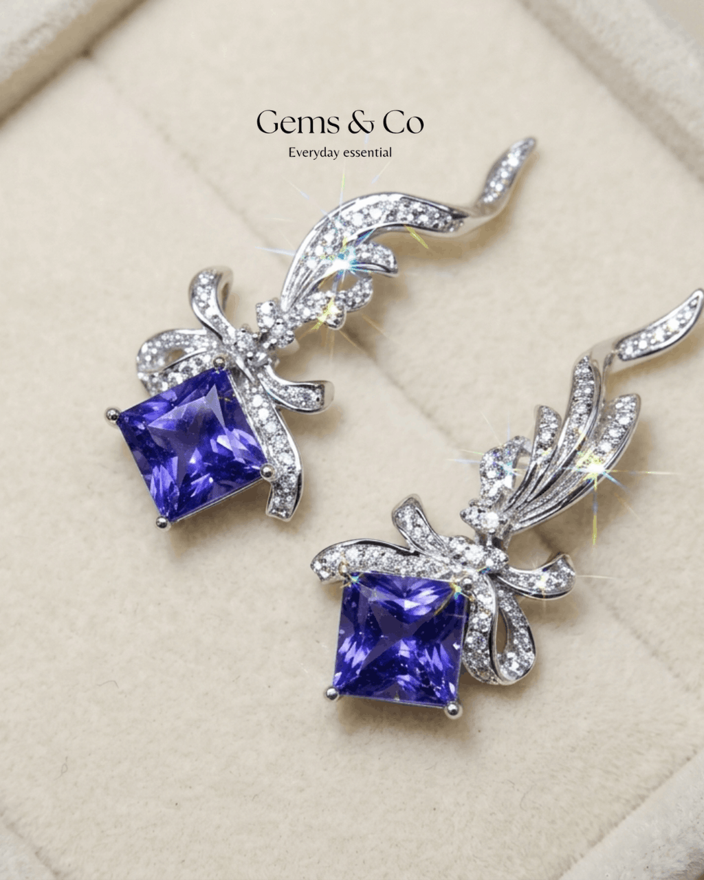 Purple Crystal Ribbon Drop Earrings