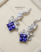Purple Crystal Ribbon Drop Earrings